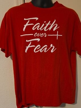 Faith Over Fear Men's Red Graphic Tee